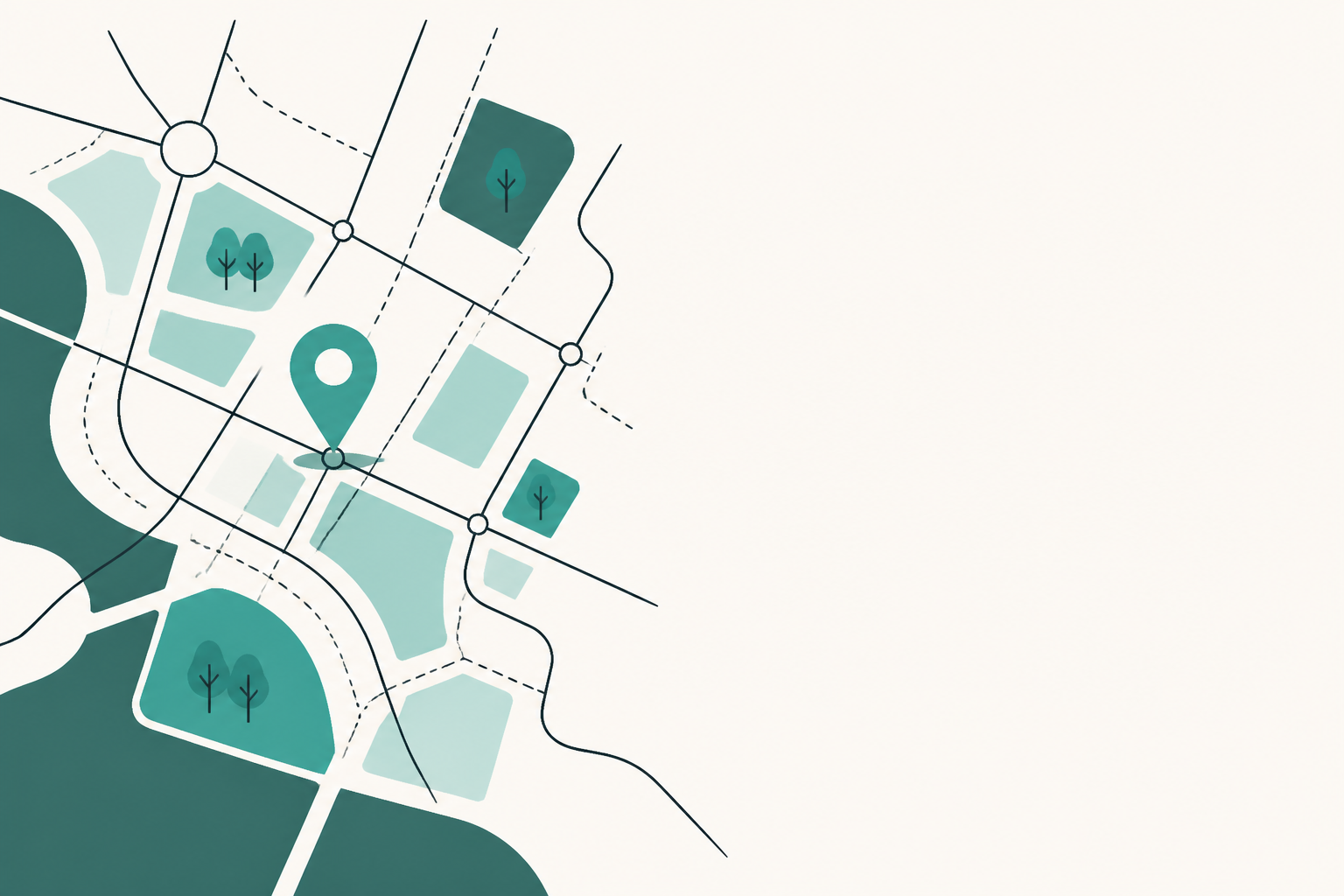 Flat teal and off-white editorial illustration of an independent car rental operation, with no text in the image, used as the header image for "Car Rental Software Compared: Rentovation vs 1Now vs Fle