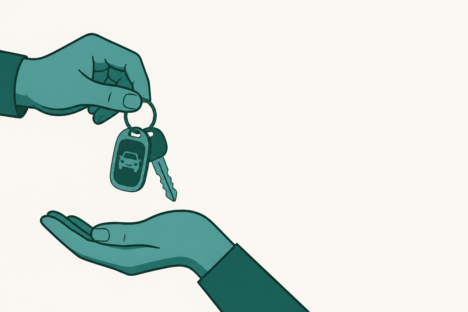 Flat teal and off-white editorial illustration of an independent car rental operation, with no text in the image, used as the header image for "Get Direct Bookings Without a Marketplace".
