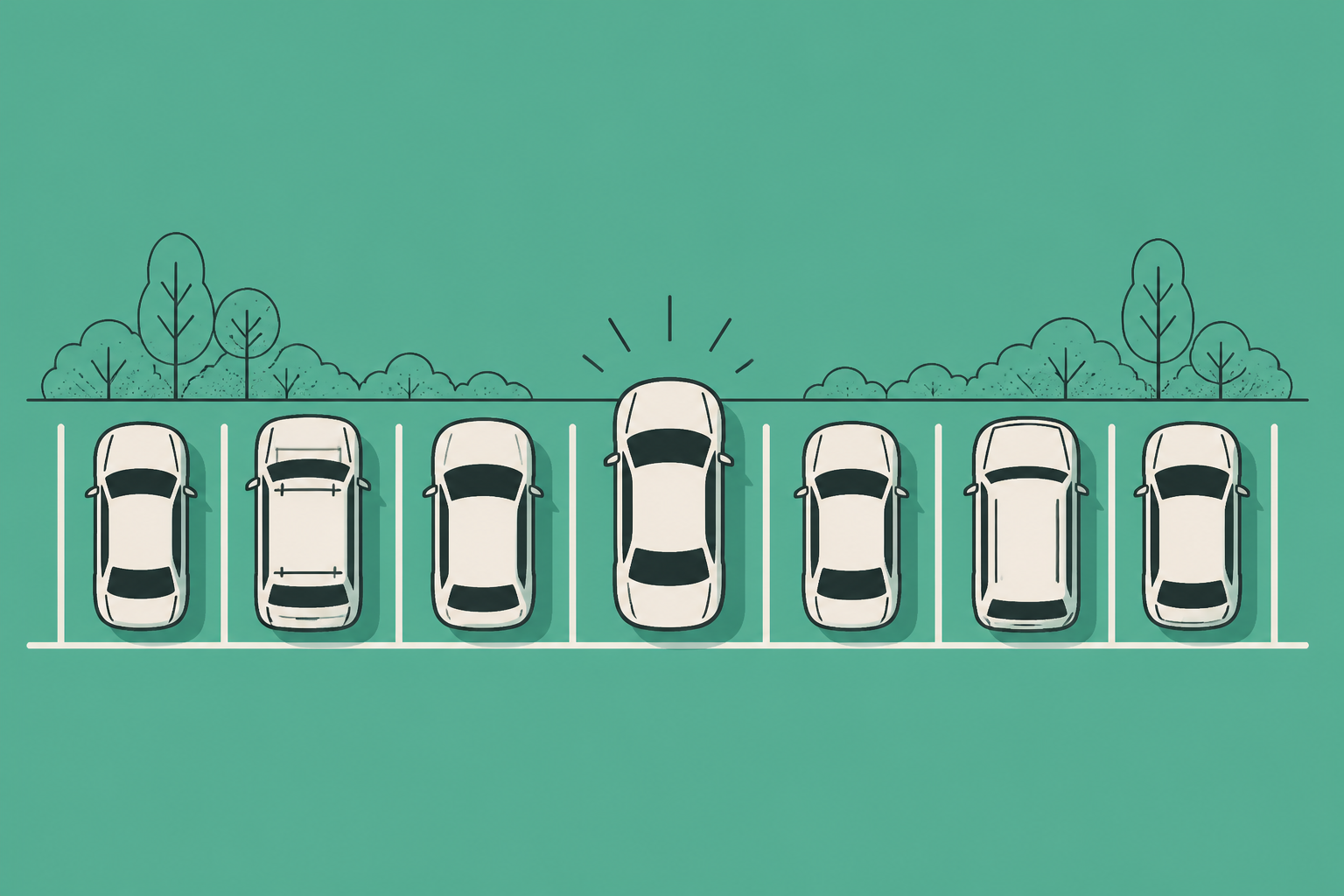 Flat teal and off-white editorial illustration of an independent car rental operation, with no text in the image, used as the header image for "How Much Can You Make Renting Out a Car?".