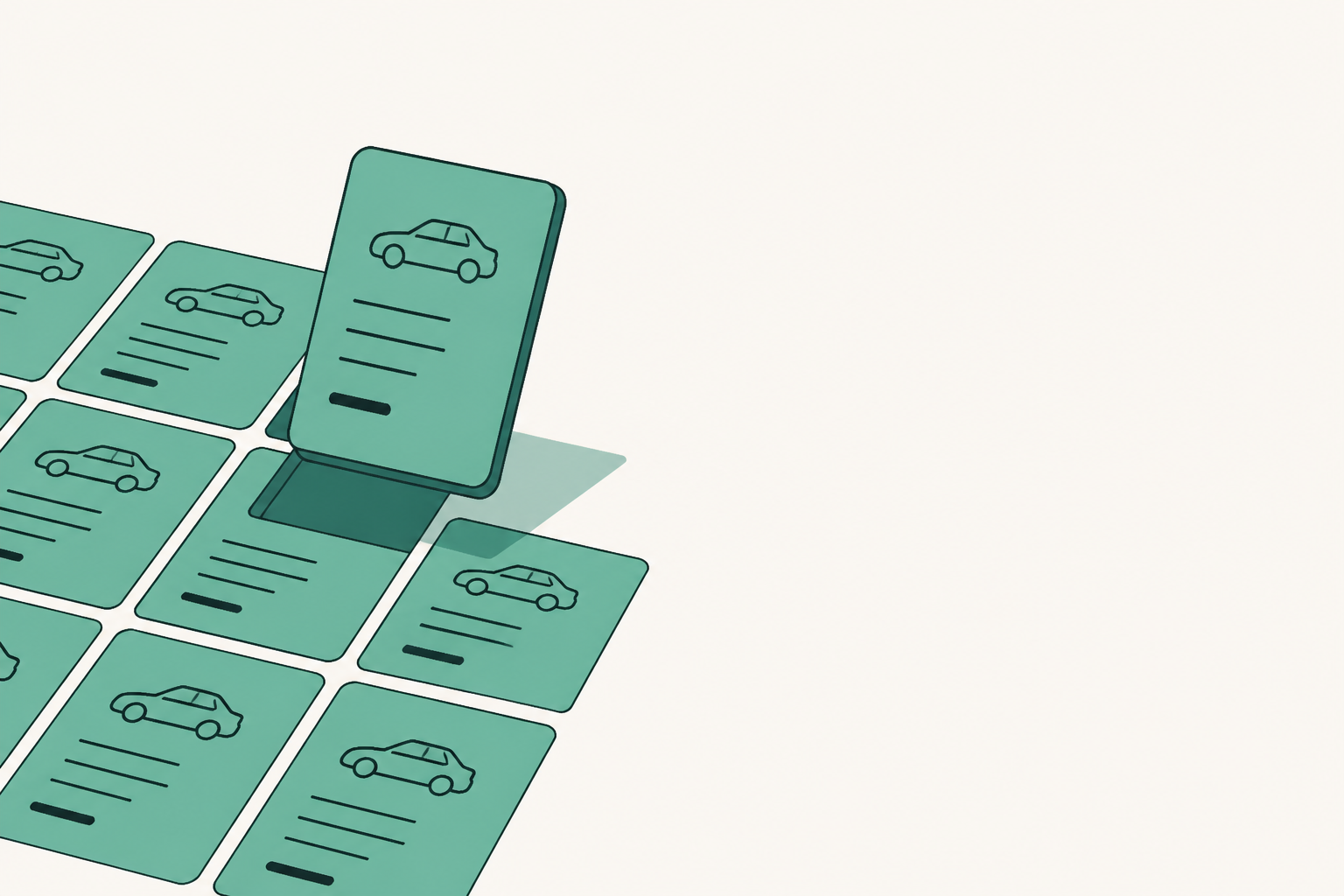 Flat teal and off-white editorial illustration of an independent car rental operation, with no text in the image, used as the header image for "How Much Does Turo Take? 10% to 30% of Every Trip (2026)