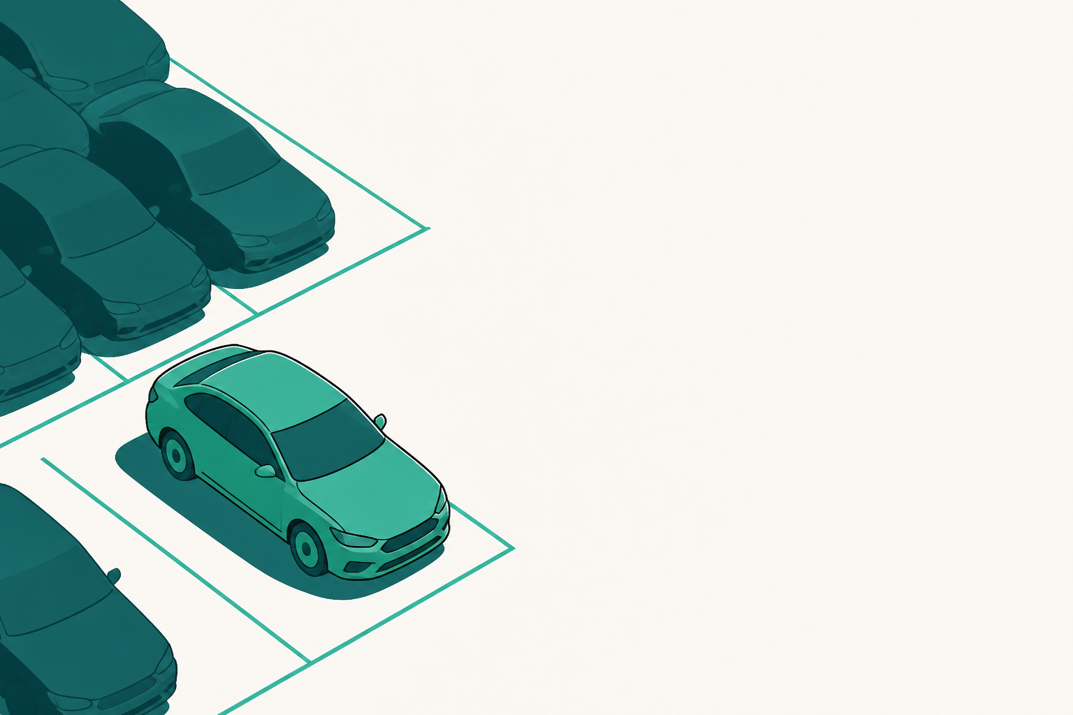 Flat teal and off-white editorial illustration of an independent car rental operation, with no text in the image, used as the header image for "How to Start a Car Rental Business With One Car (2026)".